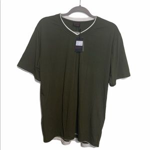 Smash V Neck Short Sleeve Olive Green Tee Shirt L